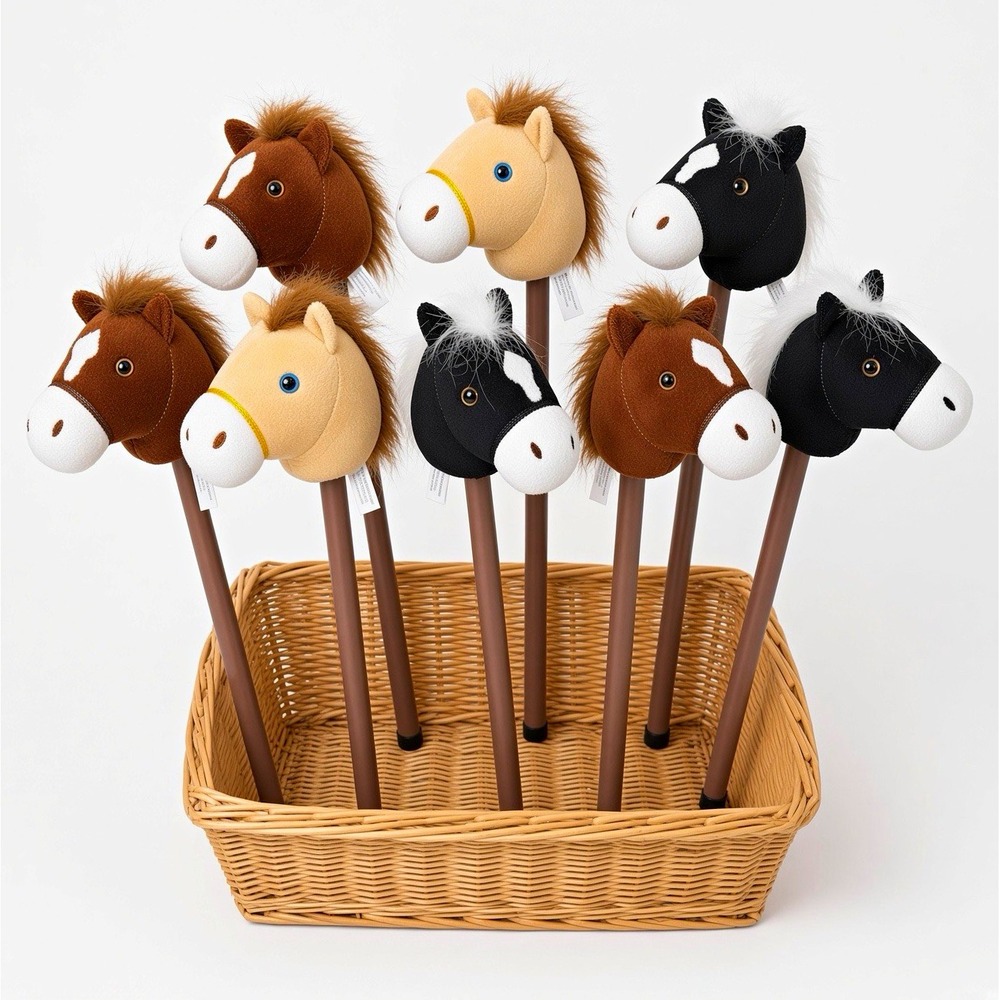 Plush Hobby Horse Stick Toy Set Lot, Multicolor bundle Soft Small 22in, Ages 3+